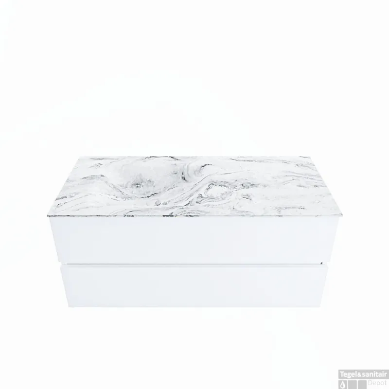 MONDIAZ VICA-DLUX 110cm badmeubel onderkast Talc 2 lades. Inbouw wastafel CLOUD links 1 kraangat, kleur Glace. Alleen Vandaag