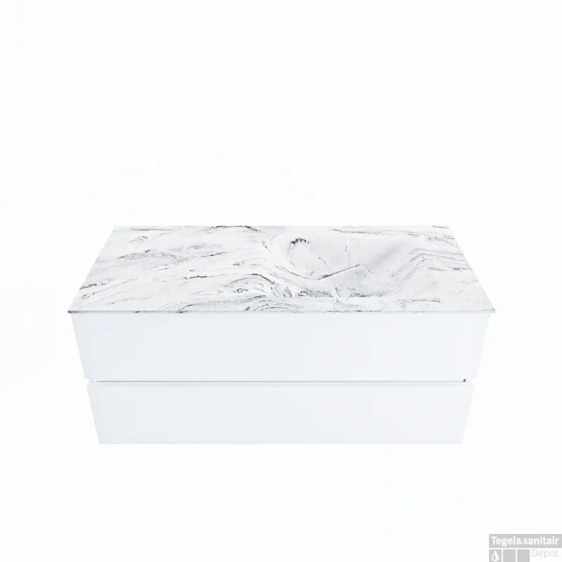 MONDIAZ VICA-DLUX 110cm badmeubel onderkast Talc 2 lades. Inbouw wastafel CLOUD rechts 1 kraangat, kleur Glace. Flitsaanbieding