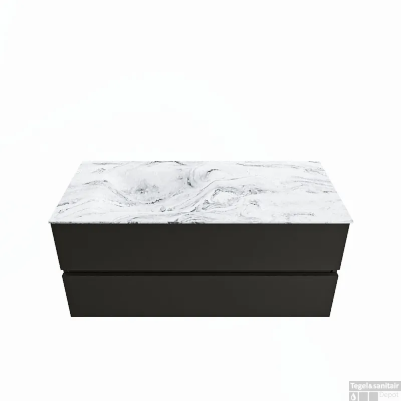 MONDIAZ VICA-DLUX 110cm badmeubel onderkast Urban 2 lades. Inbouw wastafel CLOUD links zonder kraangat, kleur Glace. Meest Verkocht