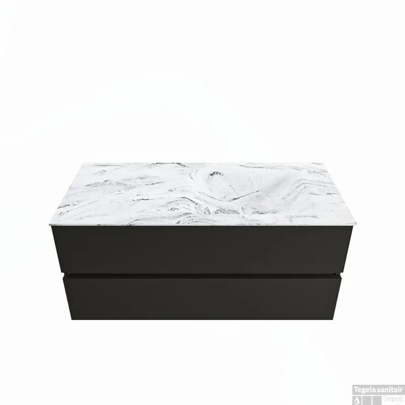 Exclusieve Aanbieding MONDIAZ VICA-DLUX 110cm badmeubel onderkast Urban 2 lades. Inbouw wastafel CLOUD rechts zonder kraangat, kleur Glace.
