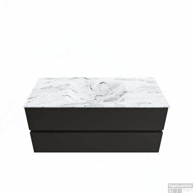 MONDIAZ VICA-DLUX 110cm badmeubel onderkast Urban 2 lades. Inbouw wastafel CLOUD midden 1 kraangat, kleur Glace. Nieuw