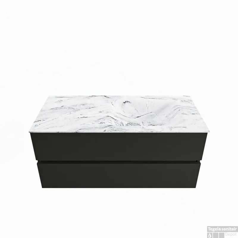 MONDIAZ VICA-DLUX 110cm badmeubel onderkast Urban 2 lades. Inbouw wastafel CLOUD rechts 1 kraangat, kleur Glace. Uitverkoop