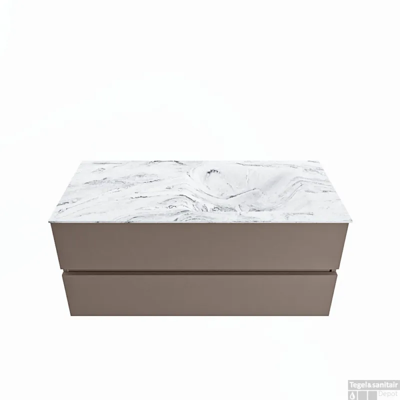 Rechtstreeks Van De Fabrikant MONDIAZ VICA-DLUX 110cm badmeubel onderkast Smoke 2 lades. Inbouw wastafel CLOUD rechts zonder kraangat, kleur Glace.