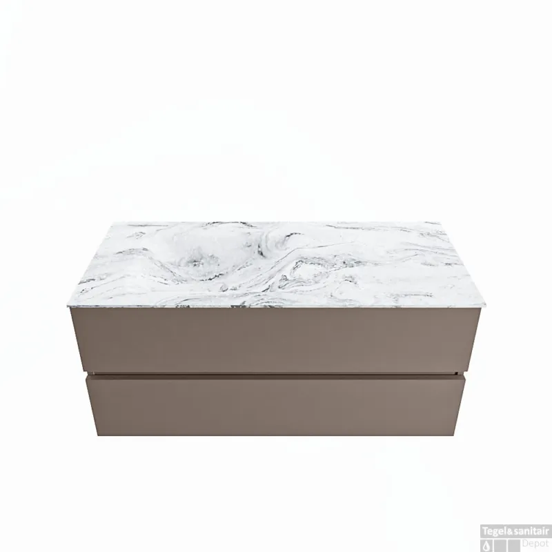 Tijdelijk Beschikbaar MONDIAZ VICA-DLUX 110cm badmeubel onderkast Smoke 2 lades. Inbouw wastafel CLOUD links 1 kraangat, kleur Glace.
