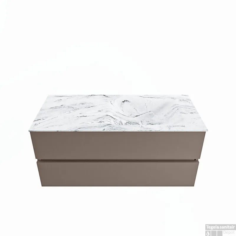 Bestseller MONDIAZ VICA-DLUX 110cm badmeubel onderkast Smoke 2 lades. Inbouw wastafel CLOUD rechts 1 kraangat, kleur Glace.