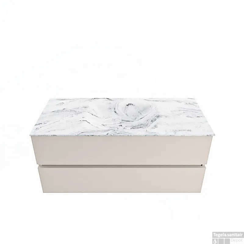 Nieuw MONDIAZ VICA-DLUX 110cm badmeubel onderkast Linen 2 lades. Inbouw wastafel CLOUD midden zonder kraangat, kleur Glace.