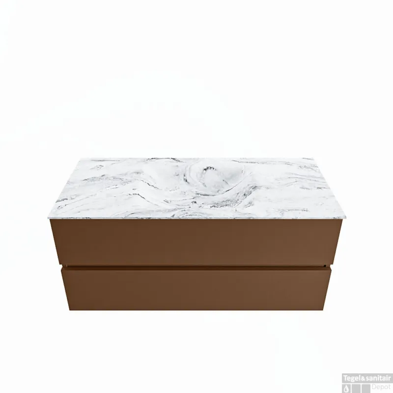 Meest Verkocht MONDIAZ VICA-DLUX 110cm badmeubel onderkast Rust 2 lades. Inbouw wastafel CLOUD midden zonder kraangat, kleur Glace.