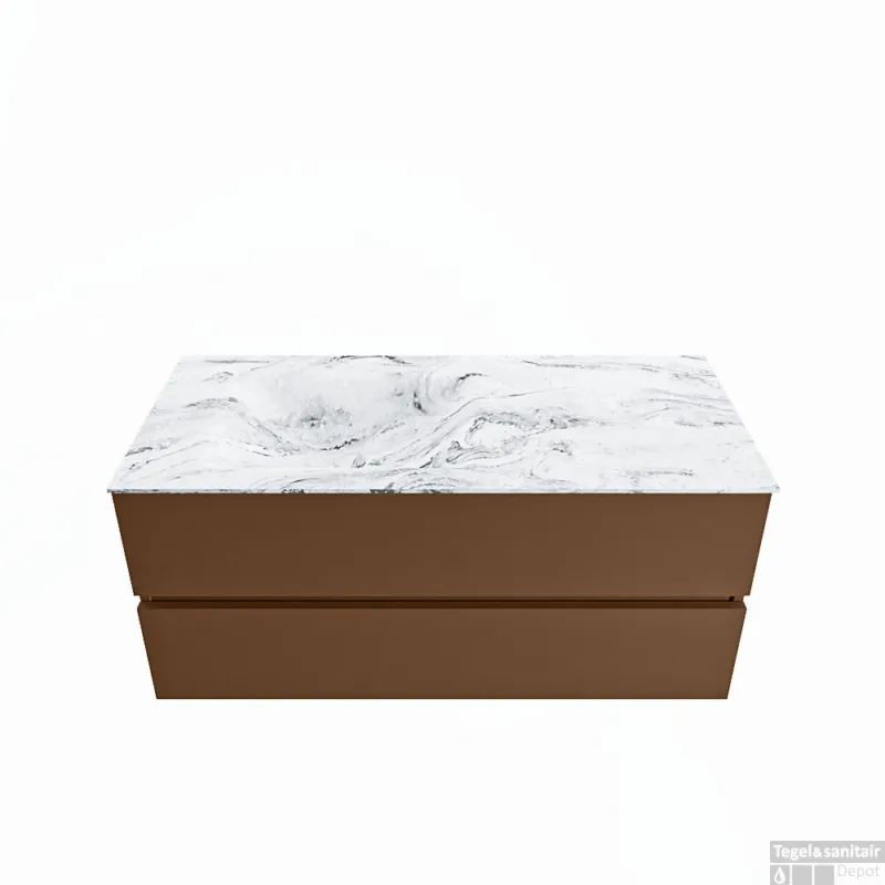 MONDIAZ VICA-DLUX 110cm badmeubel onderkast Rust 2 lades. Inbouw wastafel CLOUD links zonder kraangat, kleur Glace. Op = Op