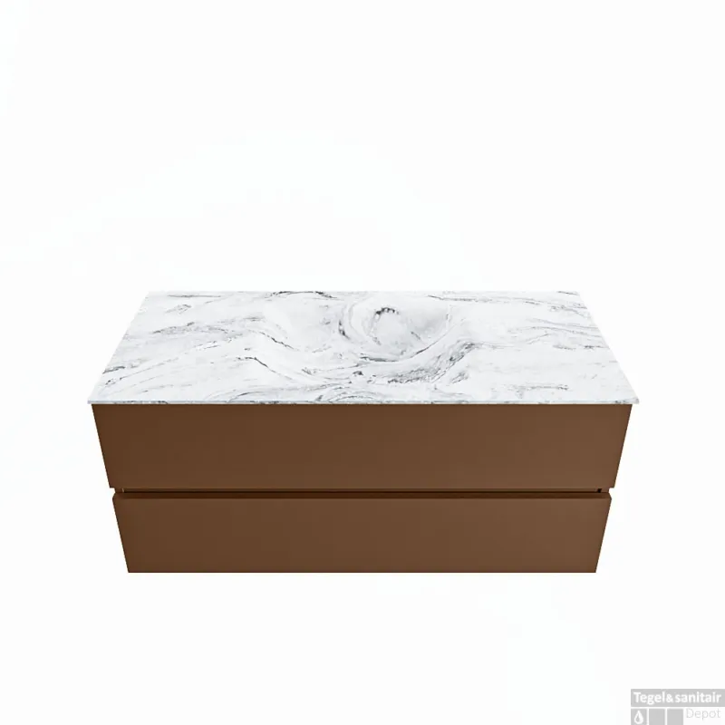 MONDIAZ VICA-DLUX 110cm badmeubel onderkast Rust 2 lades. Inbouw wastafel CLOUD midden 1 kraangat, kleur Glace. Veilige Betaling