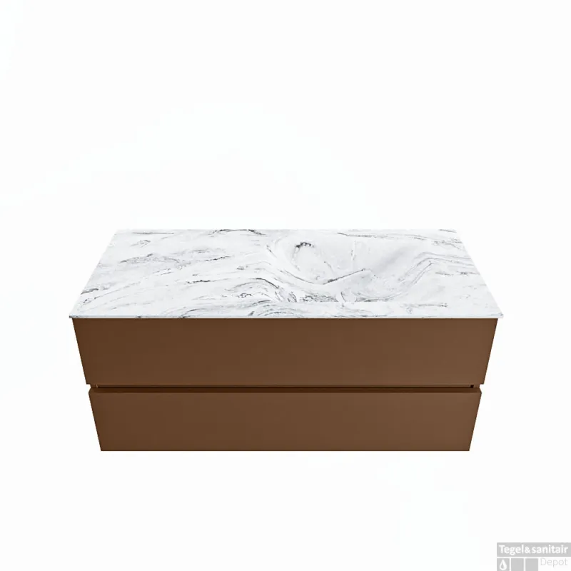 MONDIAZ VICA-DLUX 110cm badmeubel onderkast Rust 2 lades. Inbouw wastafel CLOUD rechts 1 kraangat, kleur Glace. Finale Uitverkoop