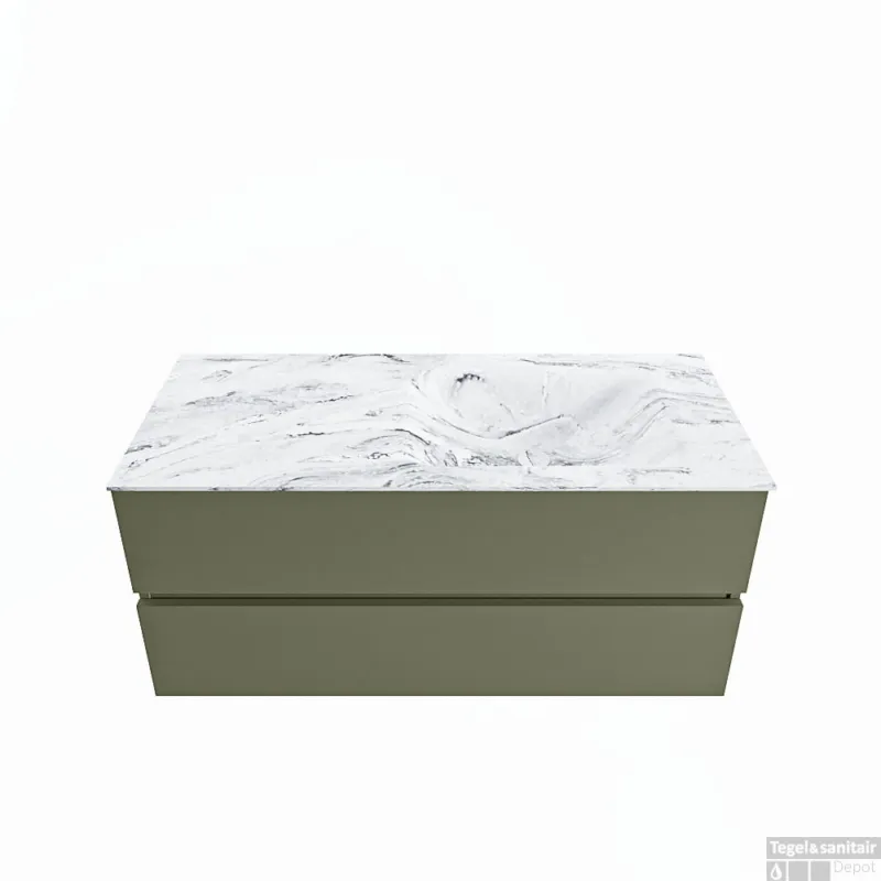 MONDIAZ VICA-DLUX 110cm badmeubel onderkast Army 2 lades. Inbouw wastafel CLOUD rechts zonder kraangat, kleur Glace. Betaalbaar