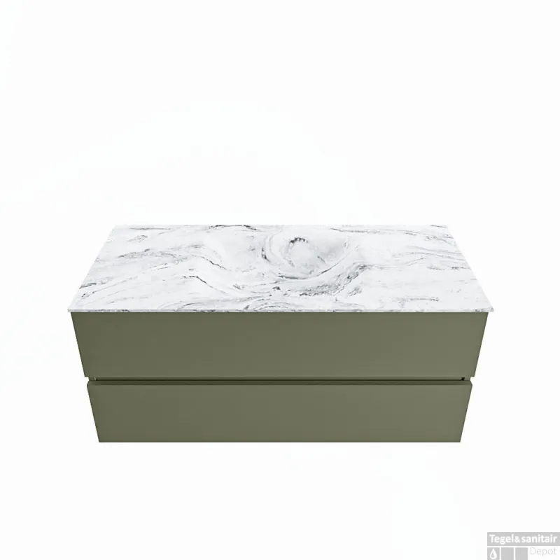 Meest Verkocht MONDIAZ VICA-DLUX 110cm badmeubel onderkast Army 2 lades. Inbouw wastafel CLOUD midden 1 kraangat, kleur Glace.