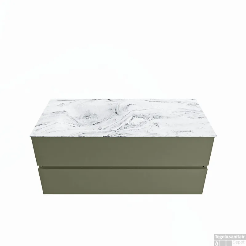 MONDIAZ VICA-DLUX 110cm badmeubel onderkast Army 2 lades. Inbouw wastafel CLOUD links 1 kraangat, kleur Glace. Populair