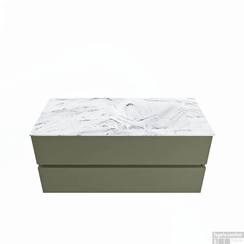 MONDIAZ VICA-DLUX 110cm badmeubel onderkast Army 2 lades. Inbouw wastafel CLOUD rechts 1 kraangat, kleur Glace. Nu Kopen