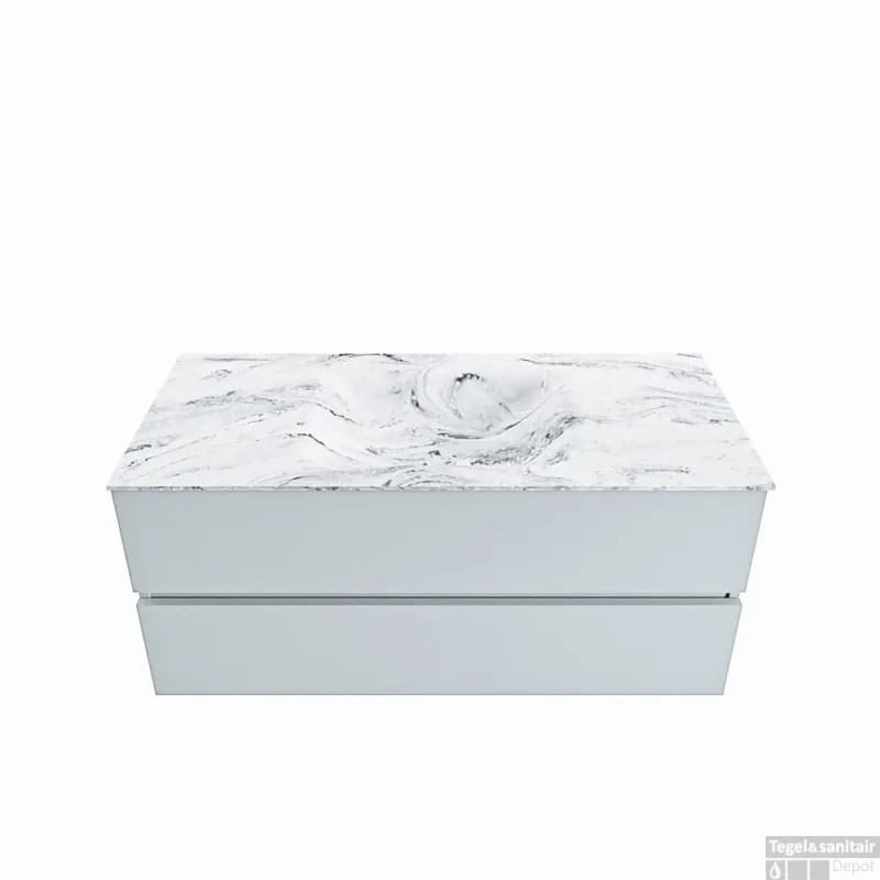 MONDIAZ VICA-DLUX 110cm badmeubel onderkast Clay 2 lades. Inbouw wastafel CLOUD midden zonder kraangat, kleur Glace. Nieuw