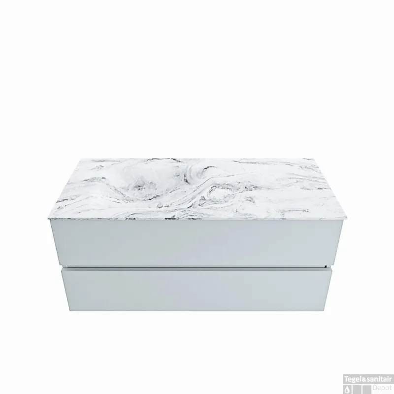 MONDIAZ VICA-DLUX 110cm badmeubel onderkast Clay 2 lades. Inbouw wastafel CLOUD links zonder kraangat, kleur Glace. Must-Have