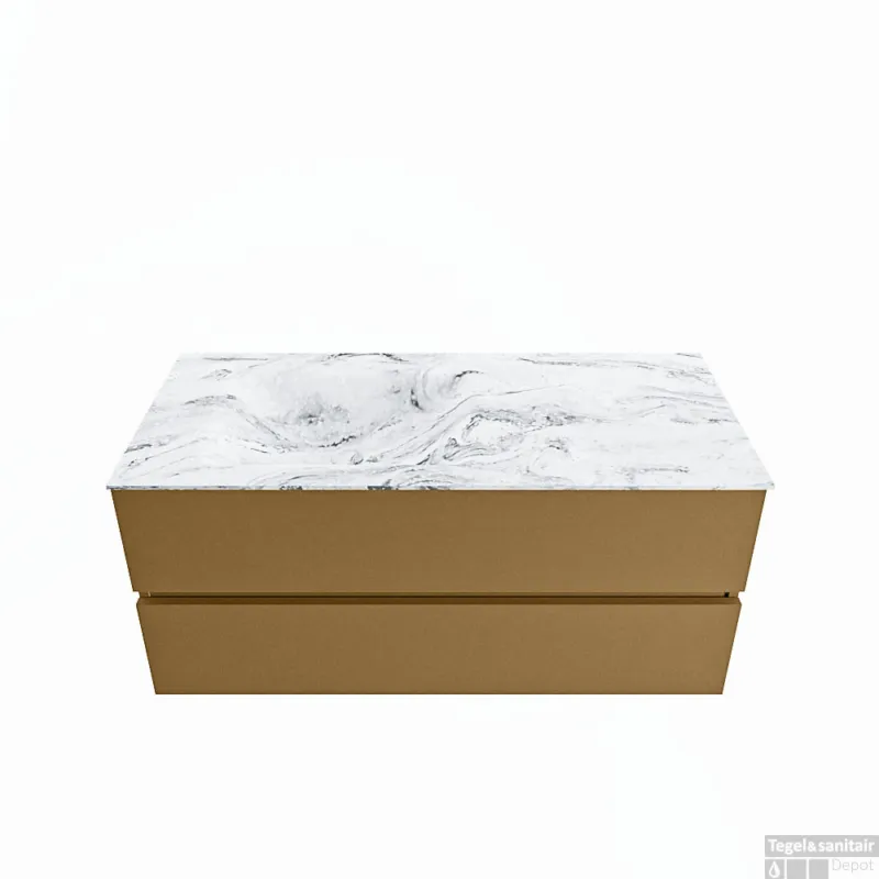 MONDIAZ VICA-DLUX 110cm badmeubel onderkast Oro 2 lades. Inbouw wastafel CLOUD links zonder kraangat, kleur Glace. Uitverkoop