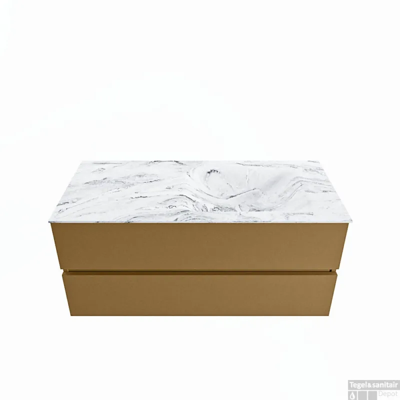 MONDIAZ VICA-DLUX 110cm badmeubel onderkast Oro 2 lades. Inbouw wastafel CLOUD rechts zonder kraangat, kleur Glace. Dagaanbieding