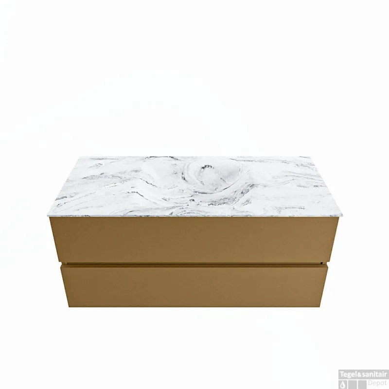 MONDIAZ VICA-DLUX 110cm badmeubel onderkast Oro 2 lades. Inbouw wastafel CLOUD midden 1 kraangat, kleur Glace. Superprijs
