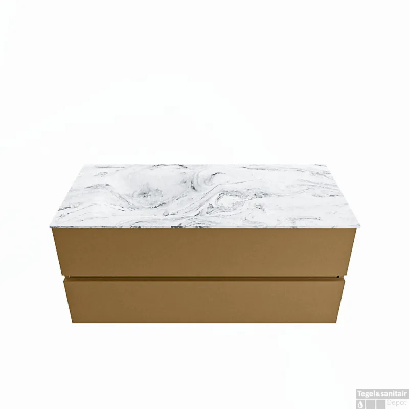 MONDIAZ VICA-DLUX 110cm badmeubel onderkast Oro 2 lades. Inbouw wastafel CLOUD links 1 kraangat, kleur Glace. Gecertificeerd