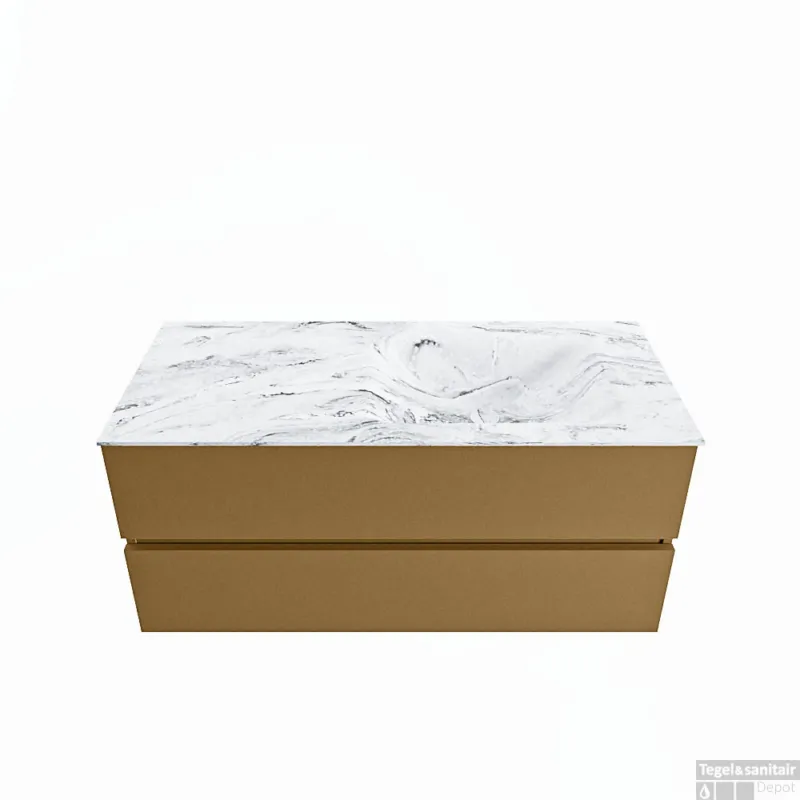 Hoge Kwaliteit MONDIAZ VICA-DLUX 110cm badmeubel onderkast Oro 2 lades. Inbouw wastafel CLOUD rechts 1 kraangat, kleur Glace.