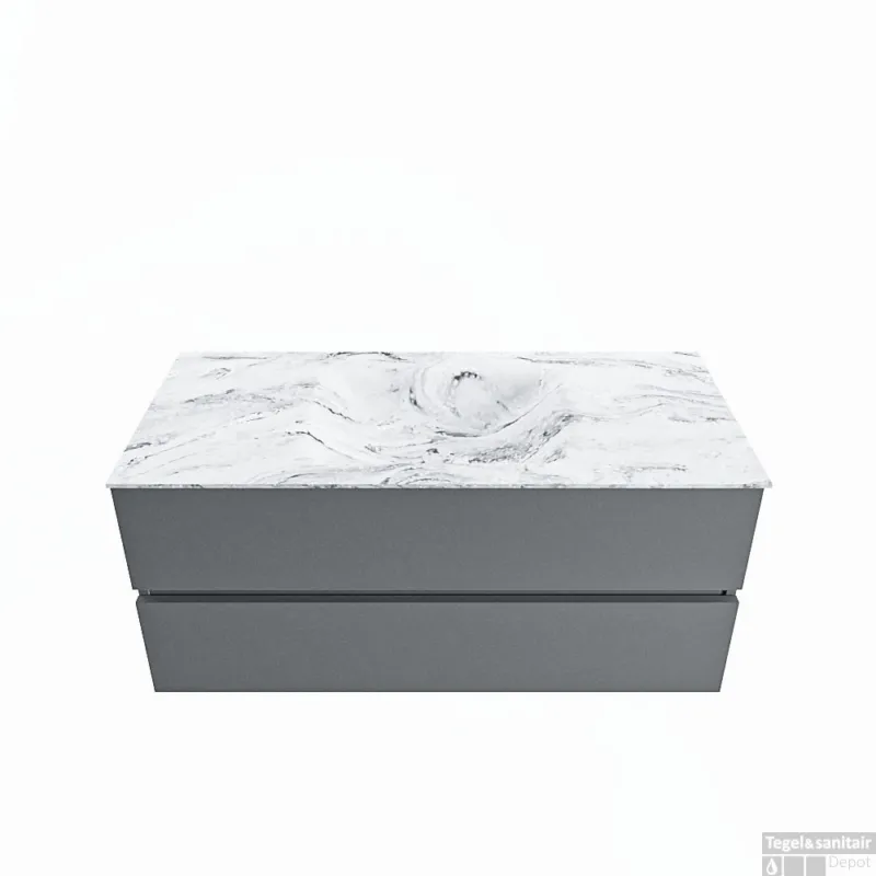 MONDIAZ VICA-DLUX 110cm badmeubel onderkast Plata 2 lades. Inbouw wastafel CLOUD midden zonder kraangat, kleur Glace. Alleen Vandaag