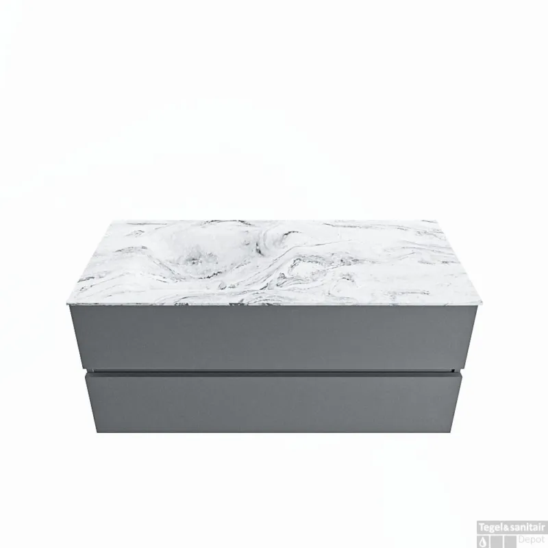 MONDIAZ VICA-DLUX 110cm badmeubel onderkast Plata 2 lades. Inbouw wastafel CLOUD links zonder kraangat, kleur Glace. Bestel Nu