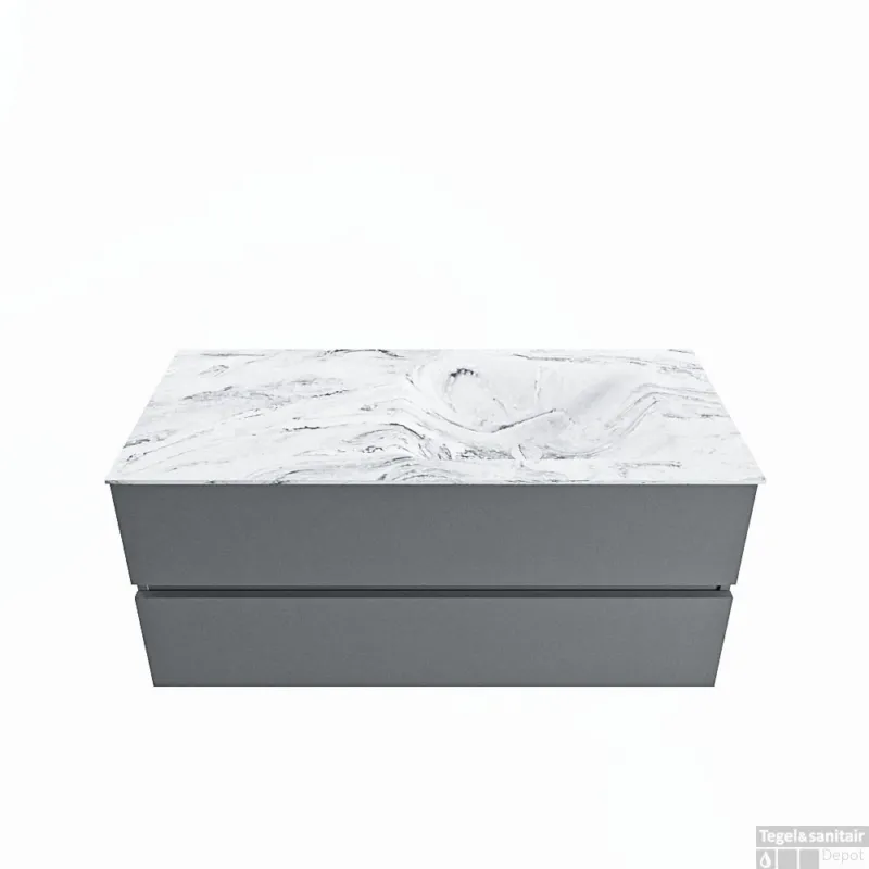 MONDIAZ VICA-DLUX 110cm badmeubel onderkast Plata 2 lades. Inbouw wastafel CLOUD rechts zonder kraangat, kleur Glace. Koop Vandaag