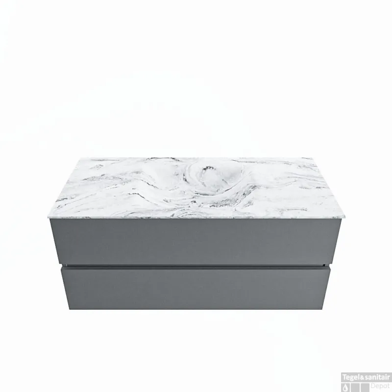 Finale Uitverkoop MONDIAZ VICA-DLUX 110cm badmeubel onderkast Plata 2 lades. Inbouw wastafel CLOUD midden 1 kraangat, kleur Glace.