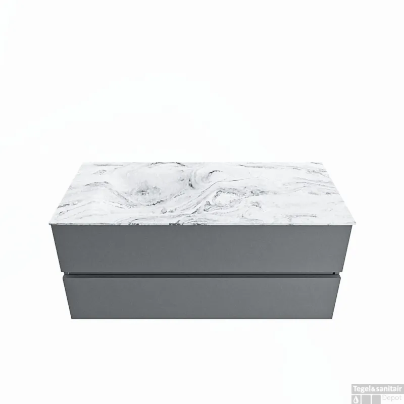 MONDIAZ VICA-DLUX 110cm badmeubel onderkast Plata 2 lades. Inbouw wastafel CLOUD links 1 kraangat, kleur Glace. Must-Have