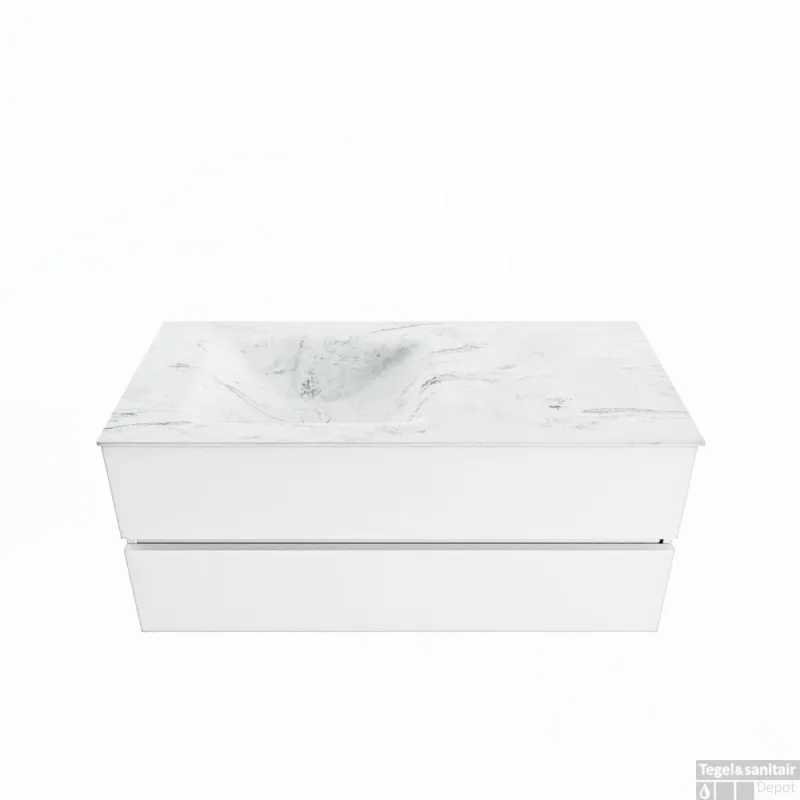 MONDIAZ VICA-DLUX 110cm badmeubel onderkast Talc 2 lades. Inbouw wastafel CLOUD links zonder kraangat, kleur Opalo. Betrouwbaar