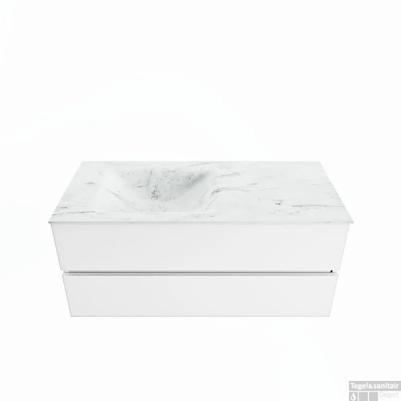 MONDIAZ VICA-DLUX 110cm badmeubel onderkast Talc 2 lades. Inbouw wastafel CLOUD links 1 kraangat, kleur Opalo. Exclusieve Aanbieding