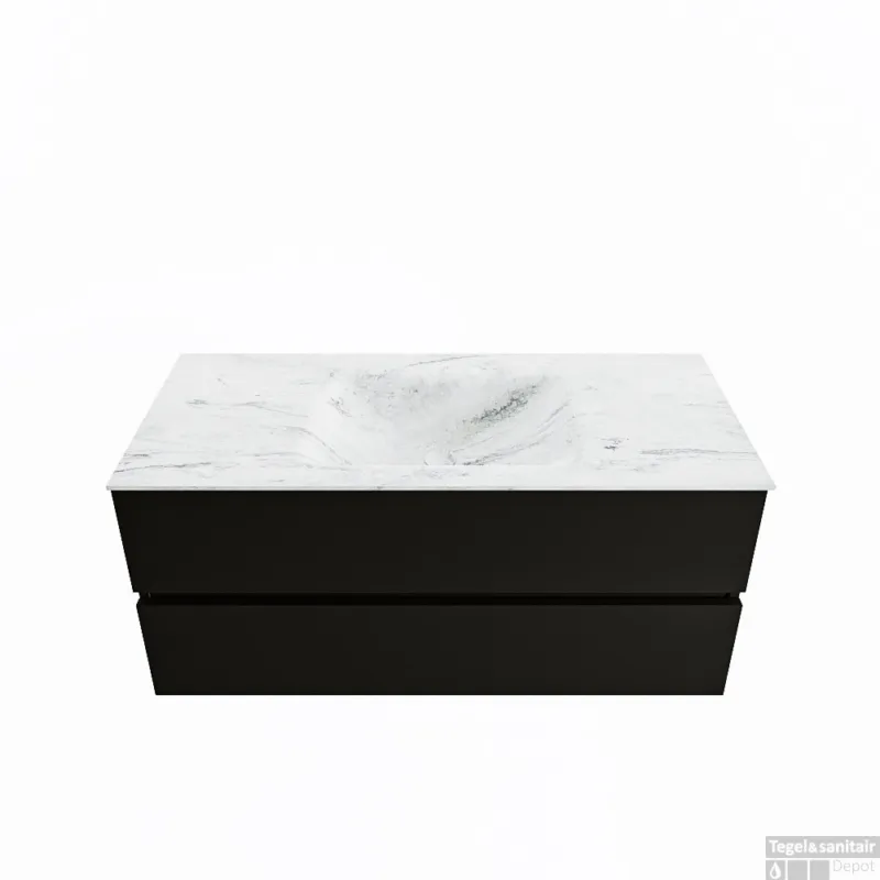 Goedkoop MONDIAZ VICA-DLUX 110cm badmeubel onderkast Urban 2 lades. Inbouw wastafel CLOUD midden zonder kraangat, kleur Opalo.