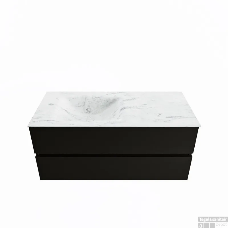 MONDIAZ VICA-DLUX 110cm badmeubel onderkast Urban 2 lades. Inbouw wastafel CLOUD links zonder kraangat, kleur Opalo. Lage Kosten