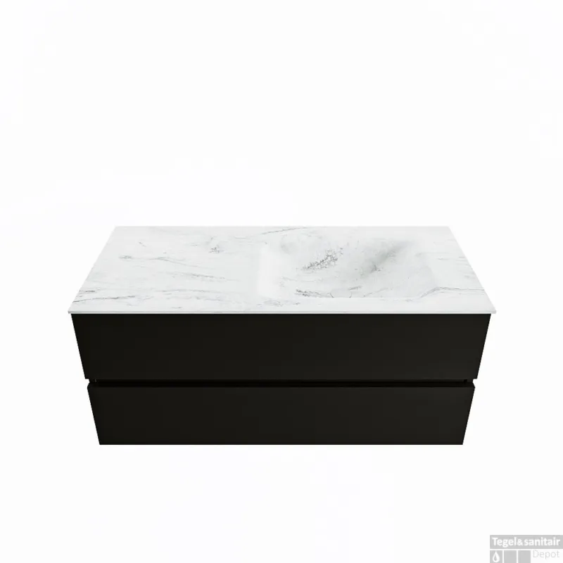 Gratis Retour MONDIAZ VICA-DLUX 110cm badmeubel onderkast Urban 2 lades. Inbouw wastafel CLOUD rechts zonder kraangat, kleur Opalo.