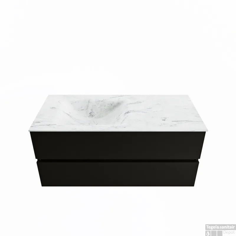 MONDIAZ VICA-DLUX 110cm badmeubel onderkast Urban 2 lades. Inbouw wastafel CLOUD links 1 kraangat, kleur Opalo. Meest Verkocht