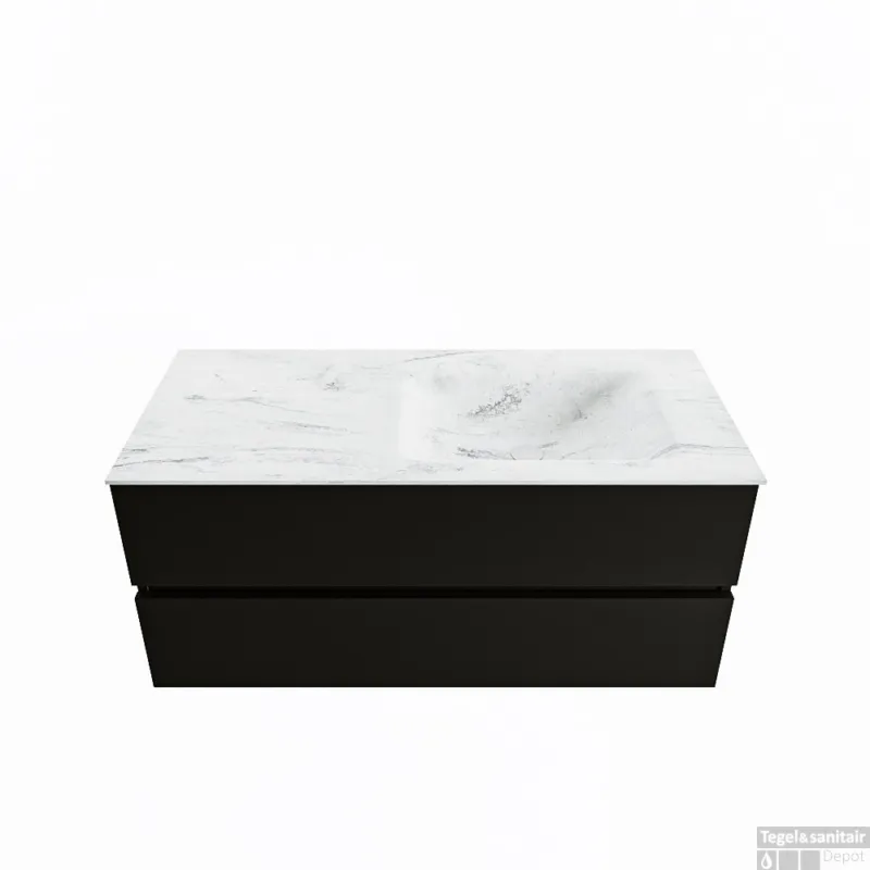 Hoge Kwaliteit MONDIAZ VICA-DLUX 110cm badmeubel onderkast Urban 2 lades. Inbouw wastafel CLOUD rechts 1 kraangat, kleur Opalo.