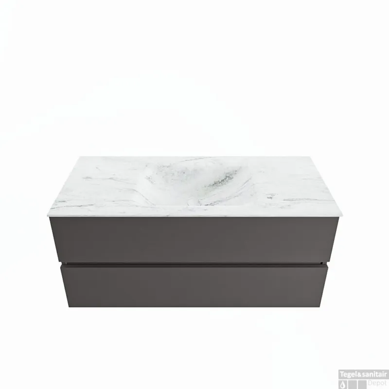 Hete Deal MONDIAZ VICA-DLUX 110cm badmeubel onderkast Dark grey 2 lades. Inbouw wastafel CLOUD midden 1 kraangat, kleur Opalo.