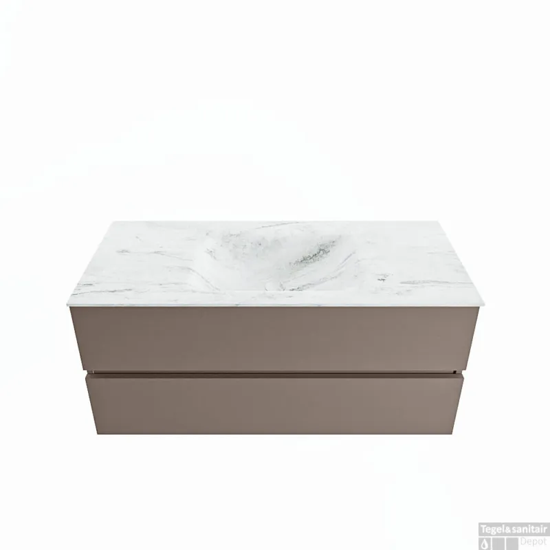 Gratis Retour MONDIAZ VICA-DLUX 110cm badmeubel onderkast Smoke 2 lades. Inbouw wastafel CLOUD midden zonder kraangat, kleur Opalo.