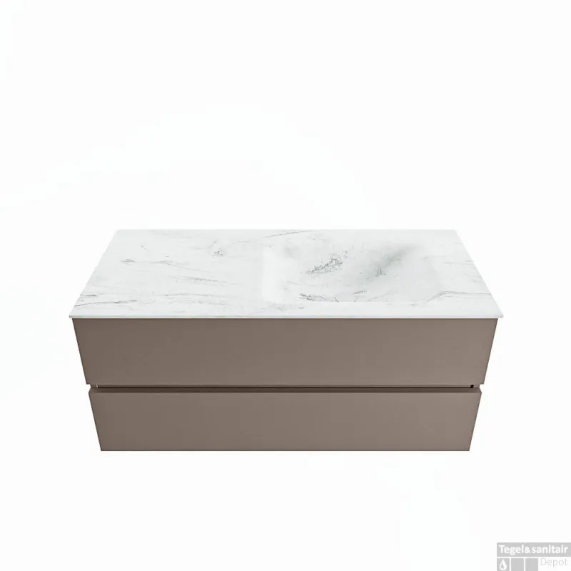 MONDIAZ VICA-DLUX 110cm badmeubel onderkast Smoke 2 lades. Inbouw wastafel CLOUD rechts zonder kraangat, kleur Opalo. Lage Kosten
