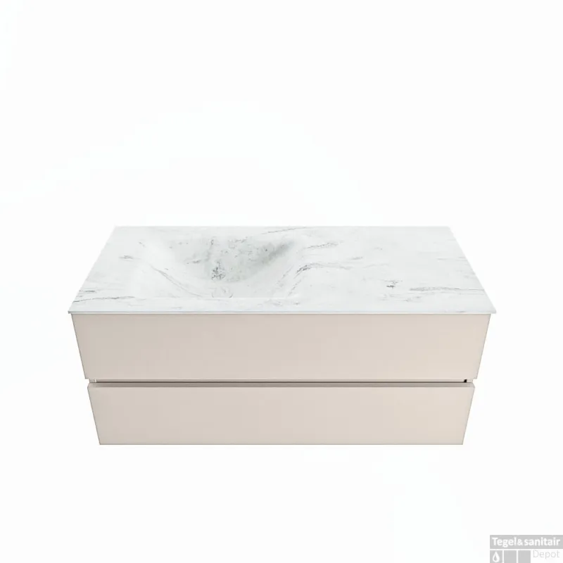 Alleen Vandaag MONDIAZ VICA-DLUX 110cm badmeubel onderkast Linen 2 lades. Inbouw wastafel CLOUD links 1 kraangat, kleur Opalo.