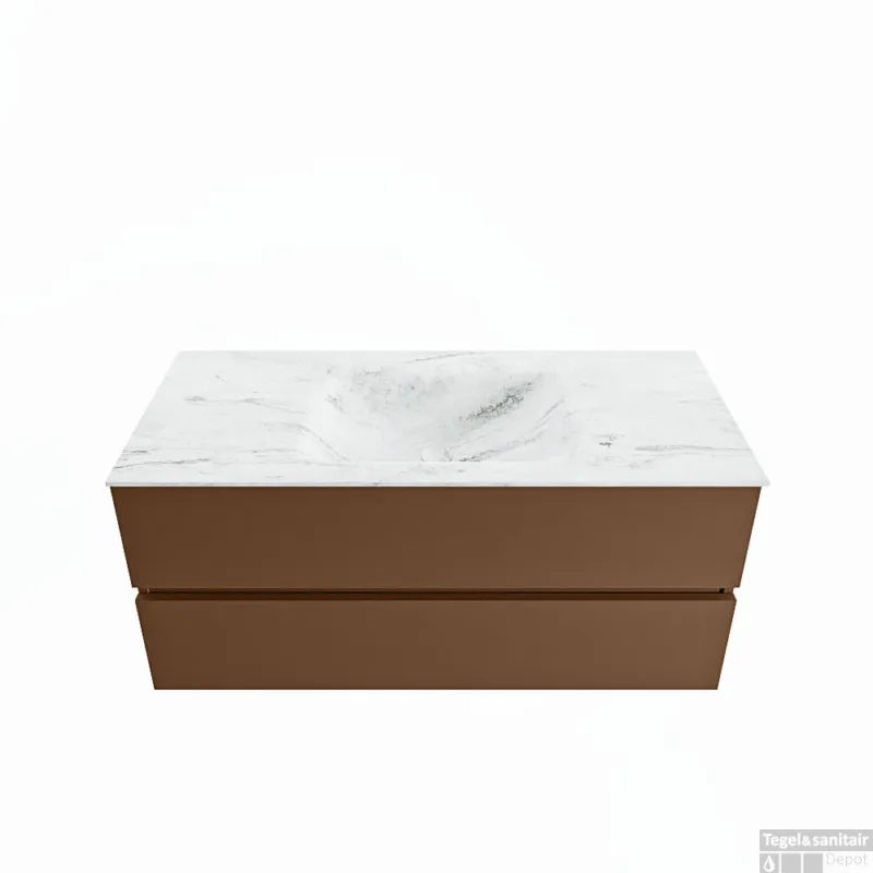 MONDIAZ VICA-DLUX 110cm badmeubel onderkast Rust 2 lades. Inbouw wastafel CLOUD midden zonder kraangat, kleur Opalo. Rechtstreeks Van De Fabrikant