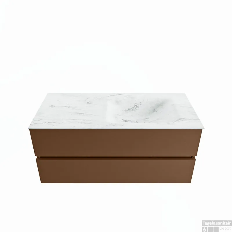 Premium MONDIAZ VICA-DLUX 110cm badmeubel onderkast Rust 2 lades. Inbouw wastafel CLOUD rechts zonder kraangat, kleur Opalo.