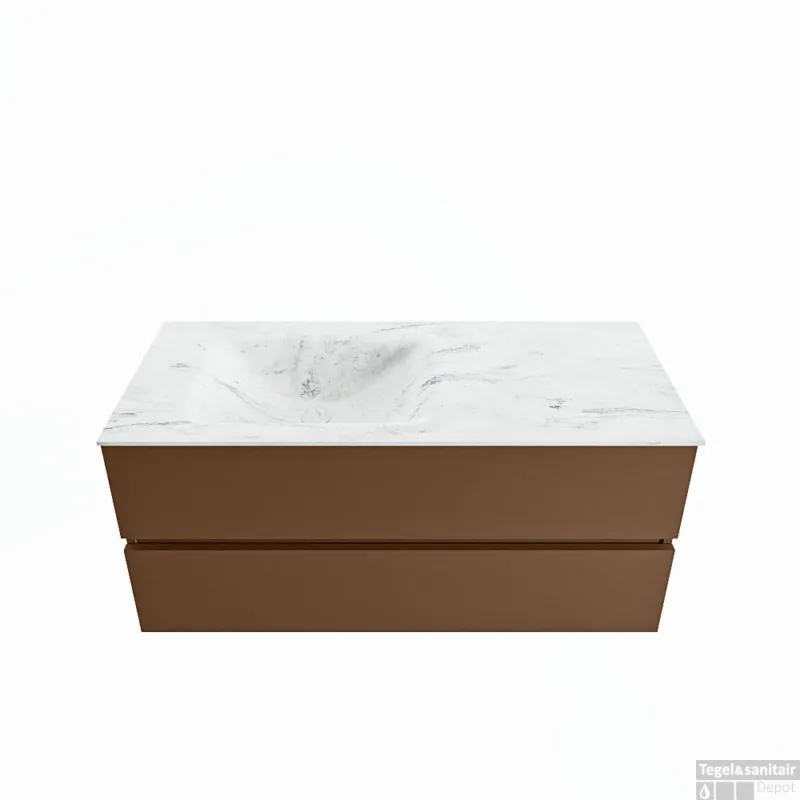 MONDIAZ VICA-DLUX 110cm badmeubel onderkast Rust 2 lades. Inbouw wastafel CLOUD links 1 kraangat, kleur Opalo. Nieuw