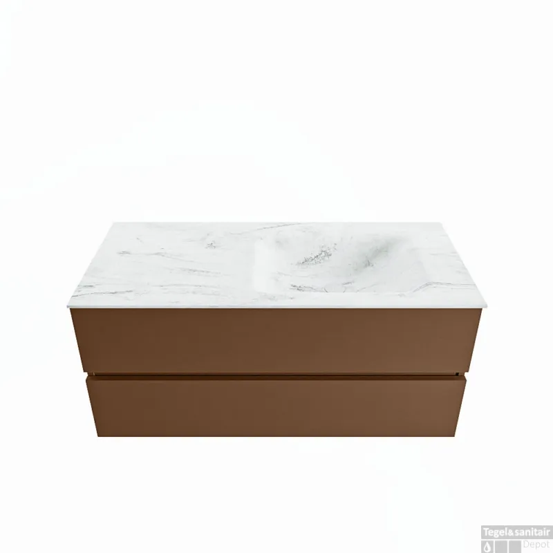 Op = Op MONDIAZ VICA-DLUX 110cm badmeubel onderkast Rust 2 lades. Inbouw wastafel CLOUD rechts 1 kraangat, kleur Opalo.