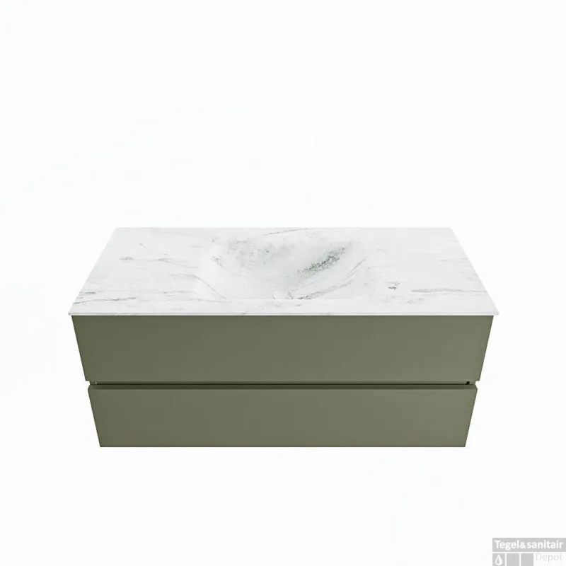 Actieprijs MONDIAZ VICA-DLUX 110cm badmeubel onderkast Army 2 lades. Inbouw wastafel CLOUD midden zonder kraangat, kleur Opalo.