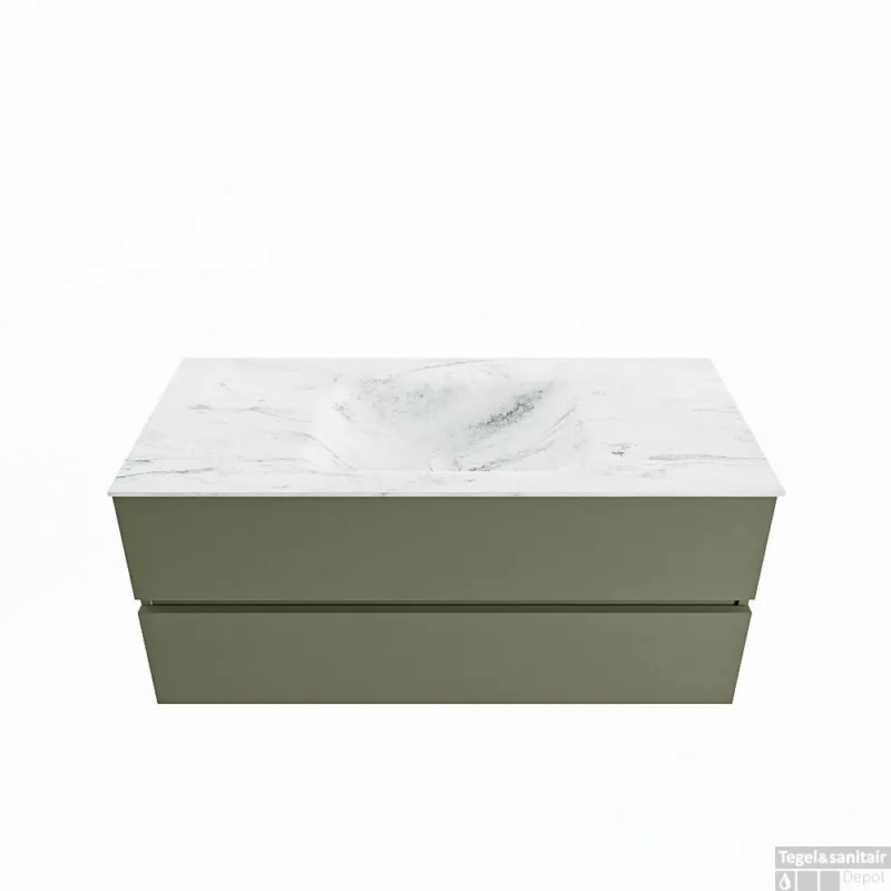 MONDIAZ VICA-DLUX 110cm badmeubel onderkast Army 2 lades. Inbouw wastafel CLOUD midden 1 kraangat, kleur Opalo. Gratis Retour