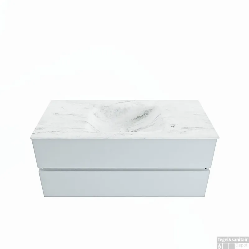 Betaalbaar MONDIAZ VICA-DLUX 110cm badmeubel onderkast Clay 2 lades. Inbouw wastafel CLOUD midden zonder kraangat, kleur Opalo.