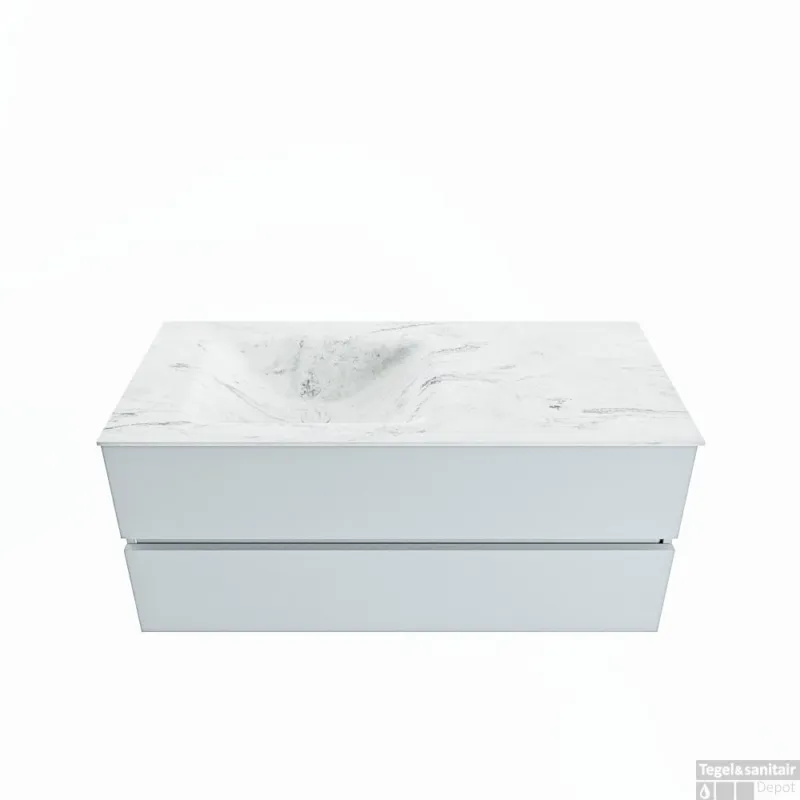 Exclusieve Aanbieding MONDIAZ VICA-DLUX 110cm badmeubel onderkast Clay 2 lades. Inbouw wastafel CLOUD links zonder kraangat, kleur Opalo.