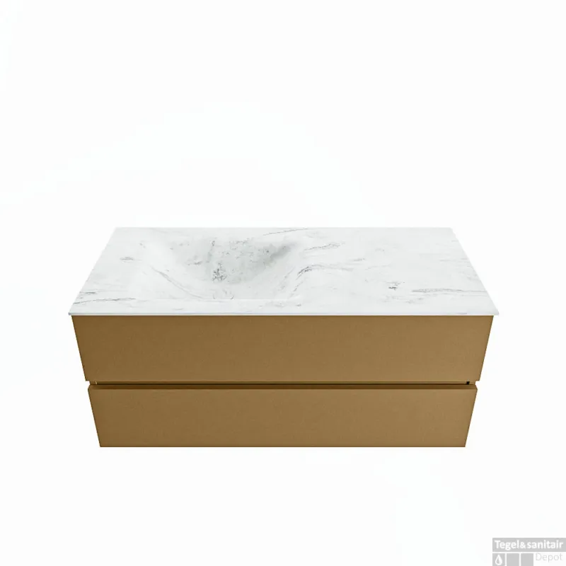 Hoge Kwaliteit MONDIAZ VICA-DLUX 110cm badmeubel onderkast Oro 2 lades. Inbouw wastafel CLOUD links zonder kraangat, kleur Opalo.